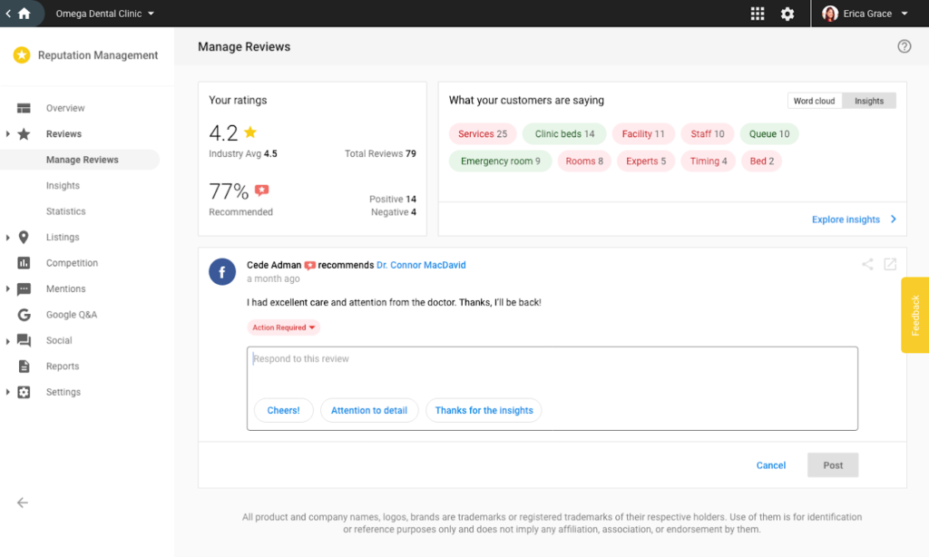 snapshot of online reputation management platform