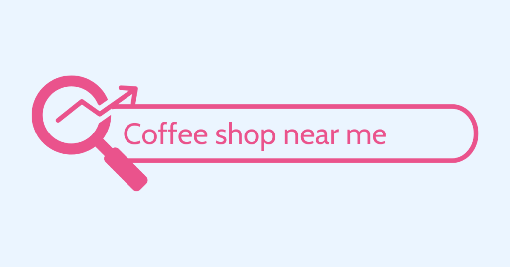 Decorative graphic of the words coffee shop near me typed into a search bar