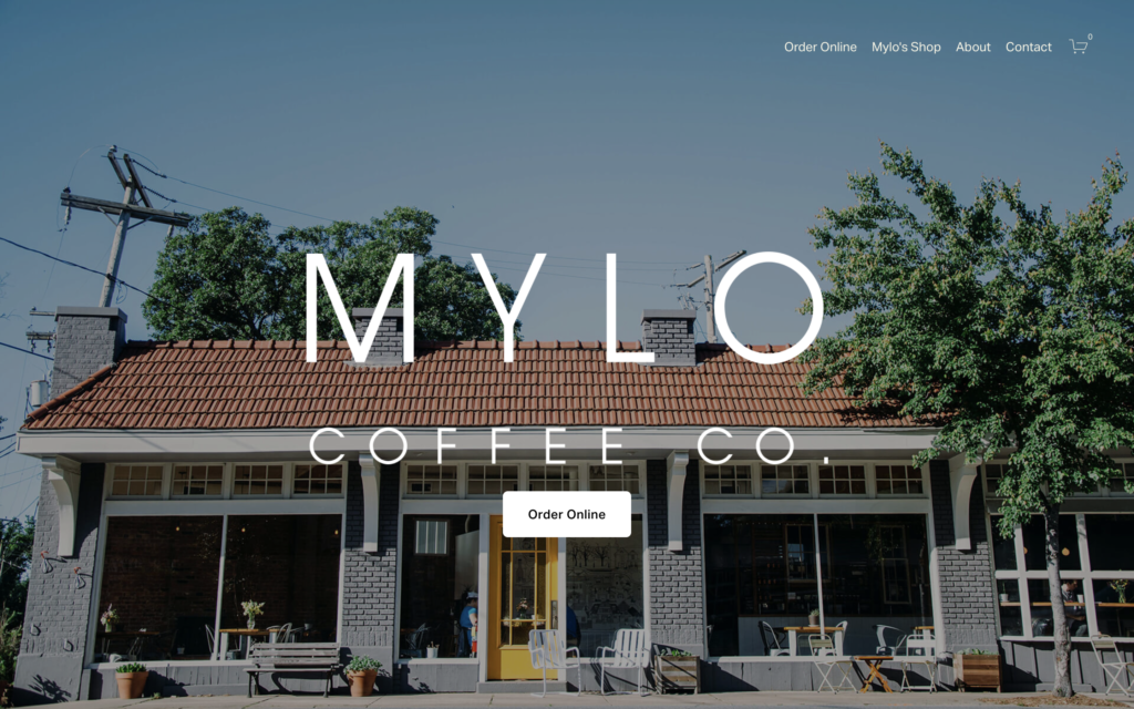 screenshot of the homepage of mylo's coffee shop website
