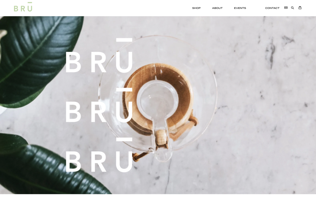 screenshot of the homepage of bru's coffee shop website