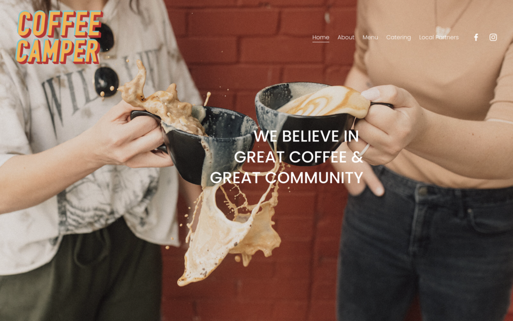screenshot of the homepage of coffee camper's coffee shop website
