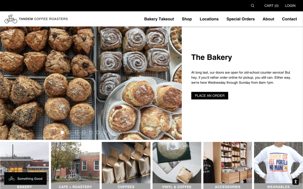 screenshot of the homepage of tandem's coffee shop website