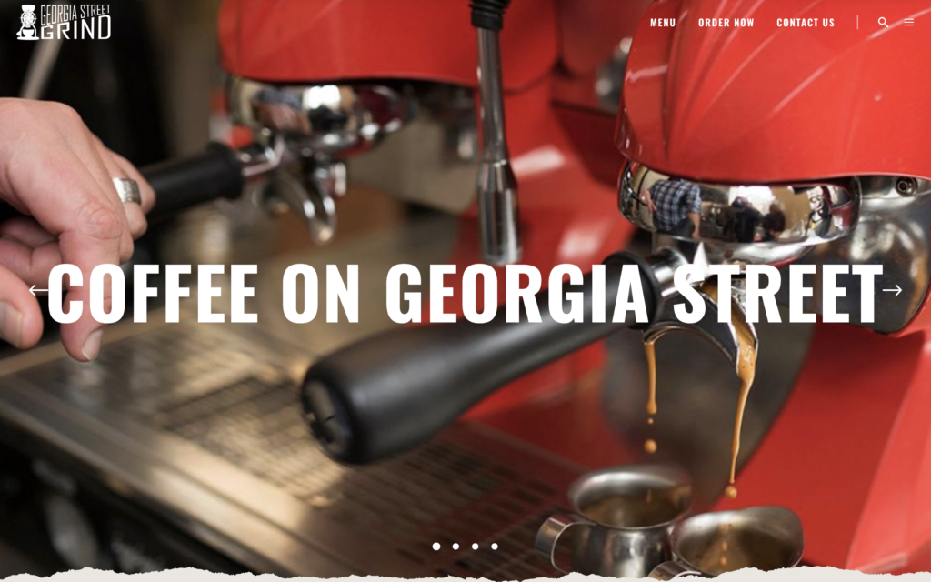 screenshot of the homepage of georgia street grind's coffee shop website