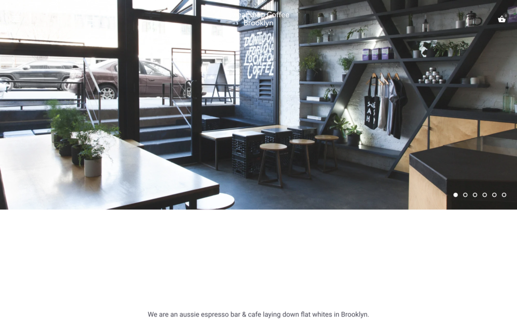 screenshot of the homepage of sweatshop's coffee shop website