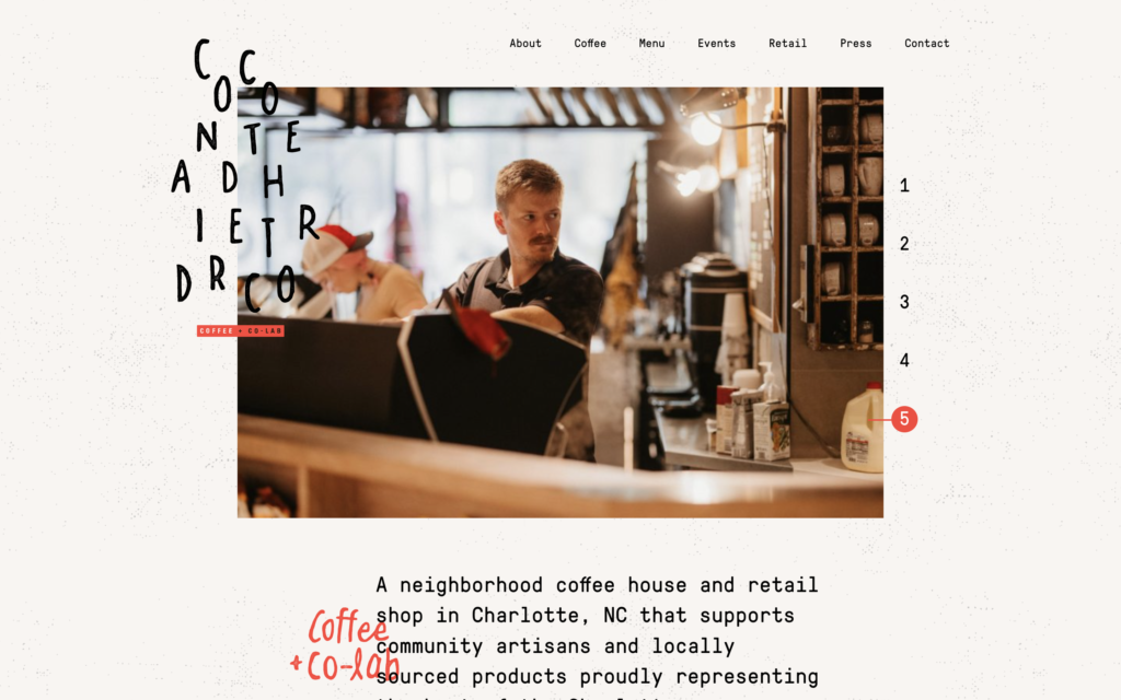 screenshot of the homepage of coco and the director's coffee shop website