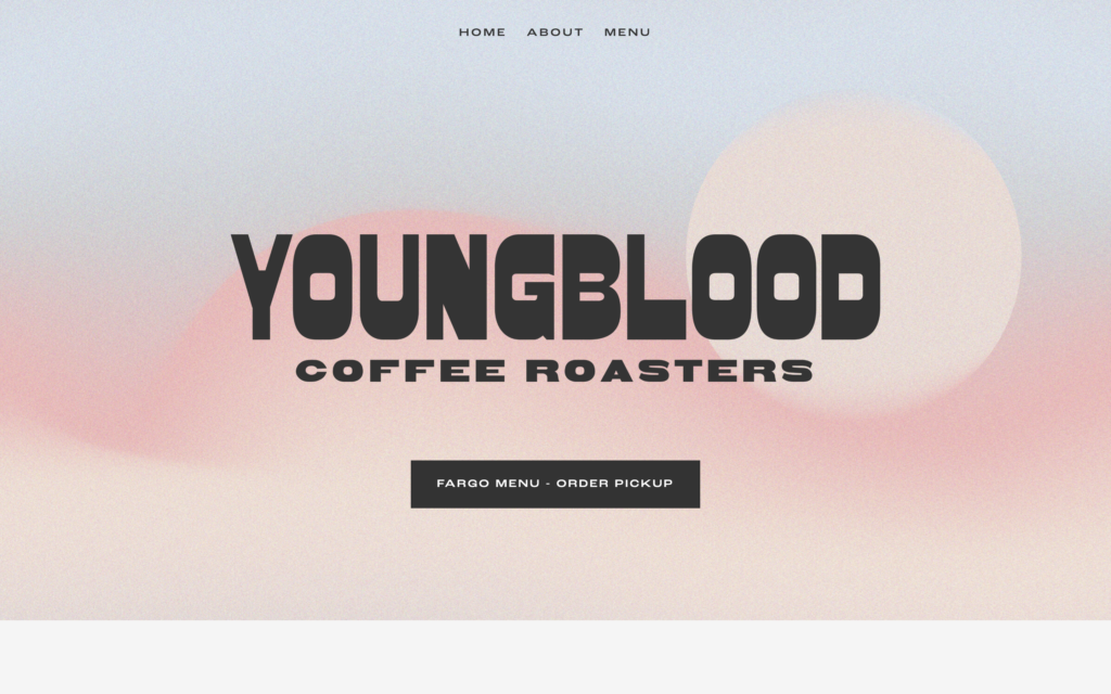 screenshot of the homepage of youngblood's coffee shop website