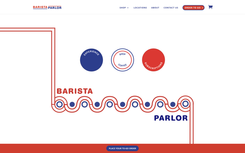 screenshot of the homepage of barista parlor's coffee shop website
